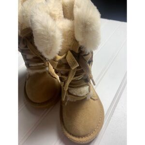 Kids Tan Suede Fur Trim Lace Up Winter Boots Toddler Warm Fashion SIZE 5 OldNavy